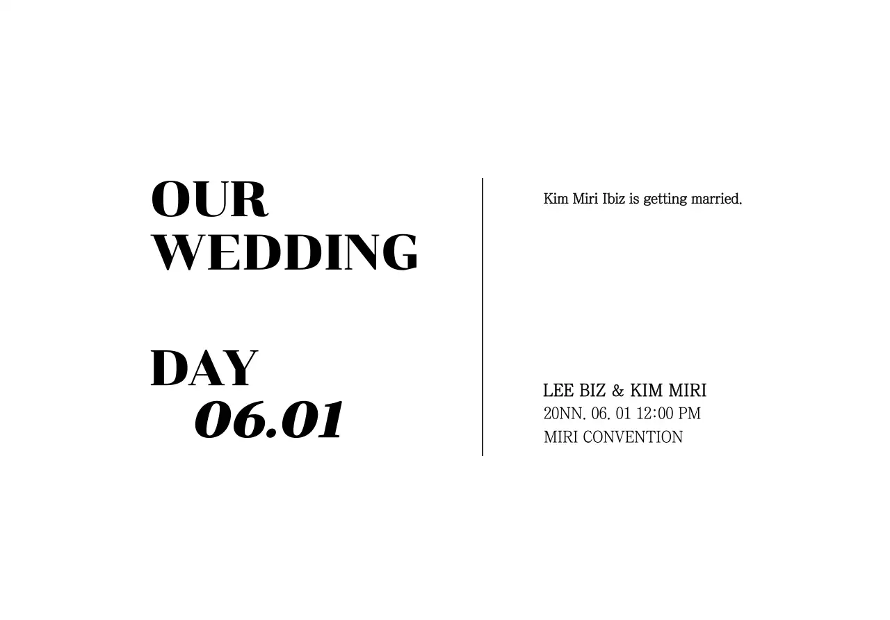 Wedding invitation postcard envelope with black text