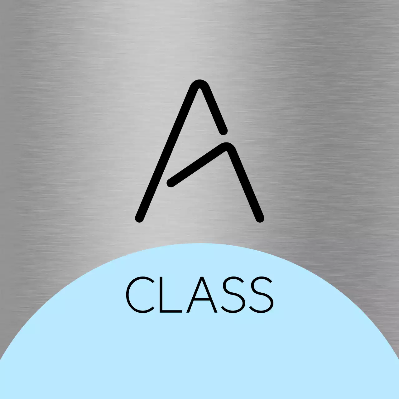 A placeholder sign with light purple-pink shapes and black school class names.