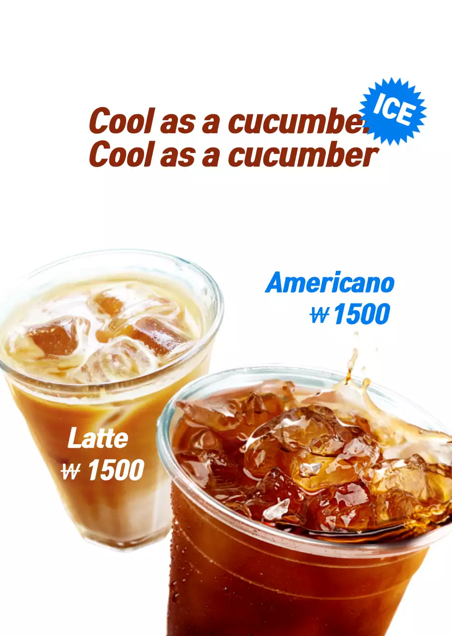 Coffee menu with a summer tropical background in blue tones