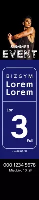 Spanduk acara musim panas dengan kotak biru dan pria yang sedang berolahraga dengan latar belakang hitam
