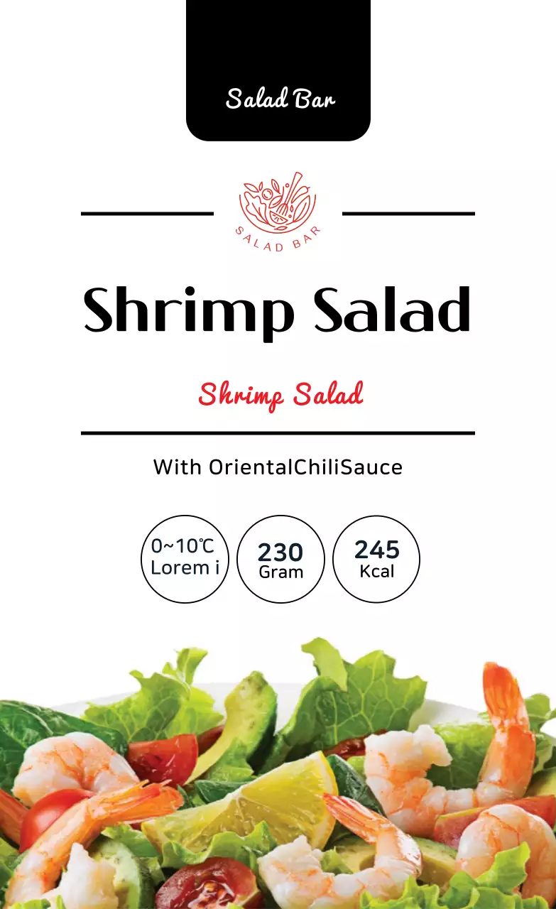 Label makanan salad foto merah hitam