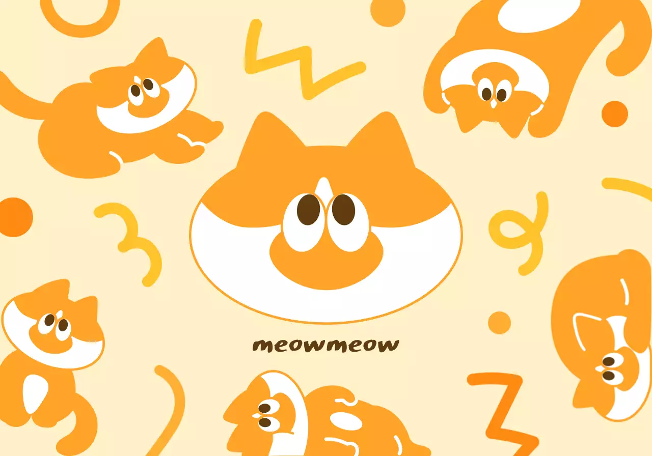 Picnic items with cute cat illustrations and shapes in yellow and orange.