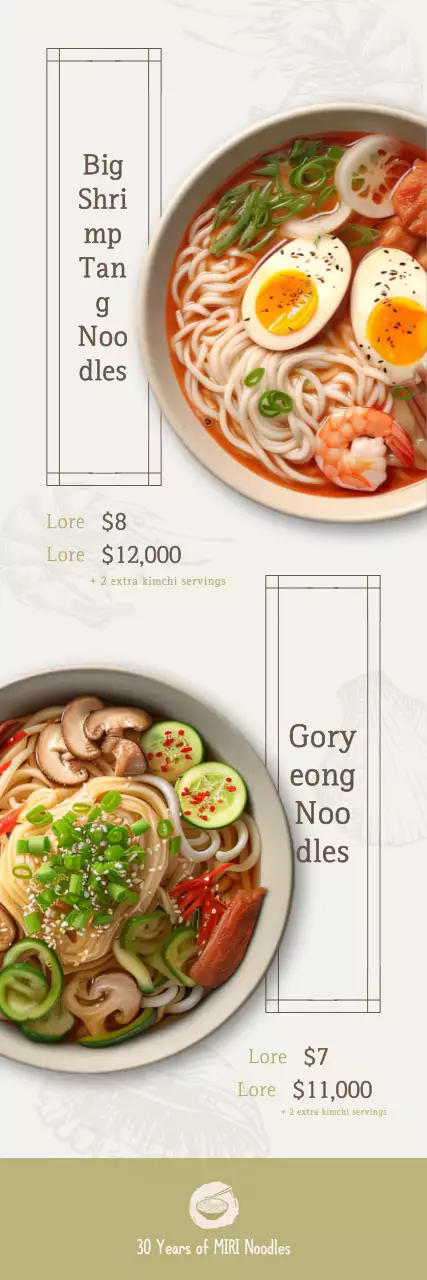 Design para promover uma gama de pratos de massa com ilustrações de marisco em bege e caqui.