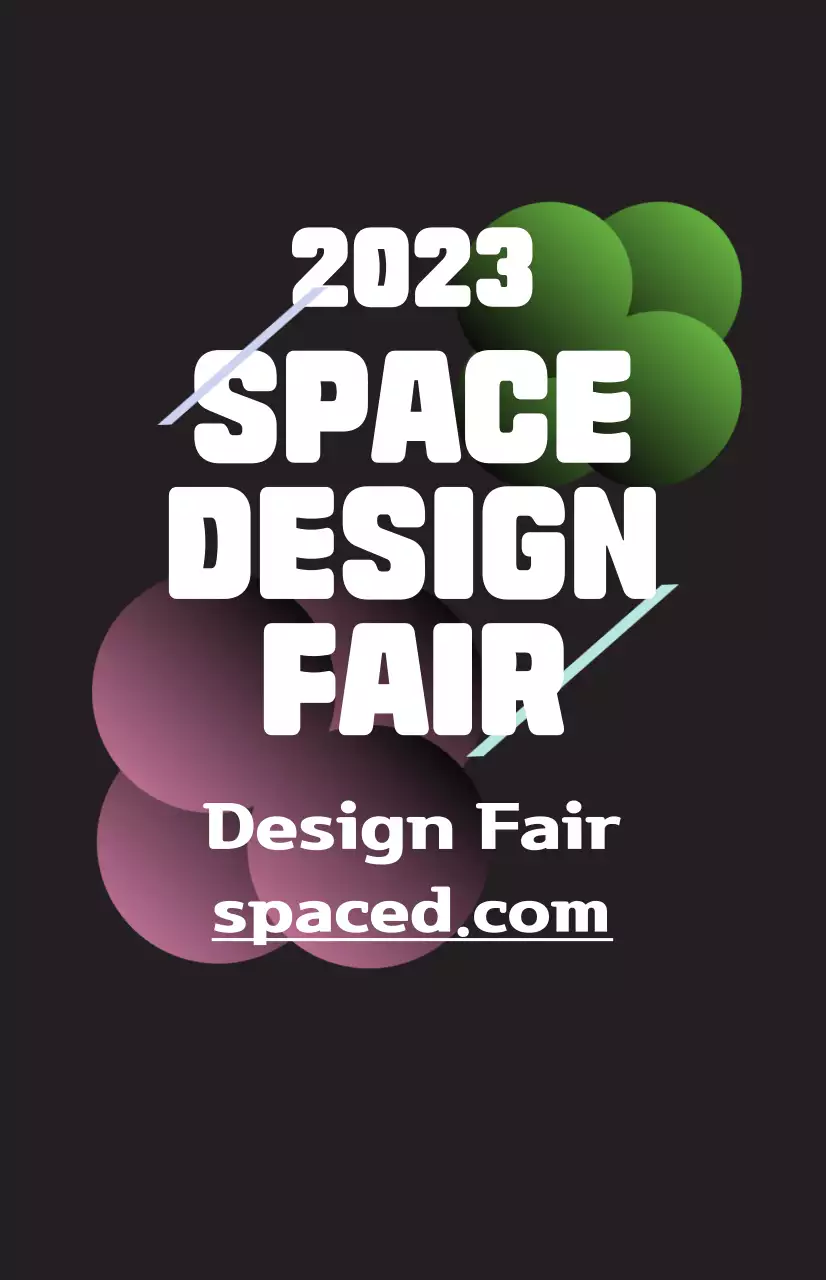 Promote a spatial design fair with colorful illustrations of shapes and text.