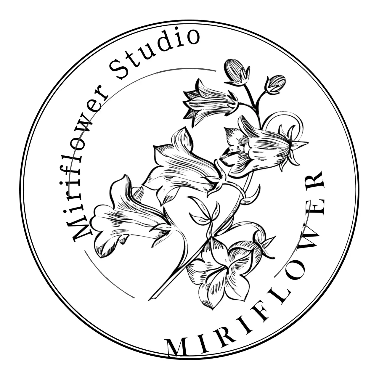 Papan nama logo studio bergaya ilustrasi bunga yang emosional dalam warna hitam dan putih