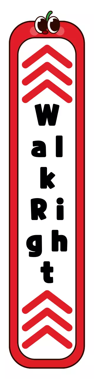 Panduan kanan jalan dengan gaya bingkai karakter apel lucu berwarna merah dan hitam