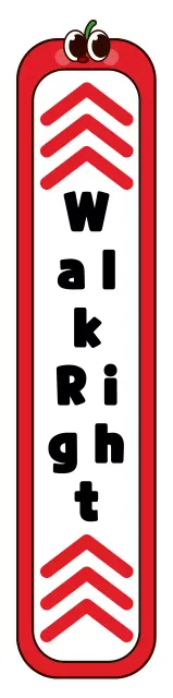 Panduan kanan jalan dengan gaya bingkai karakter apel lucu berwarna merah dan hitam