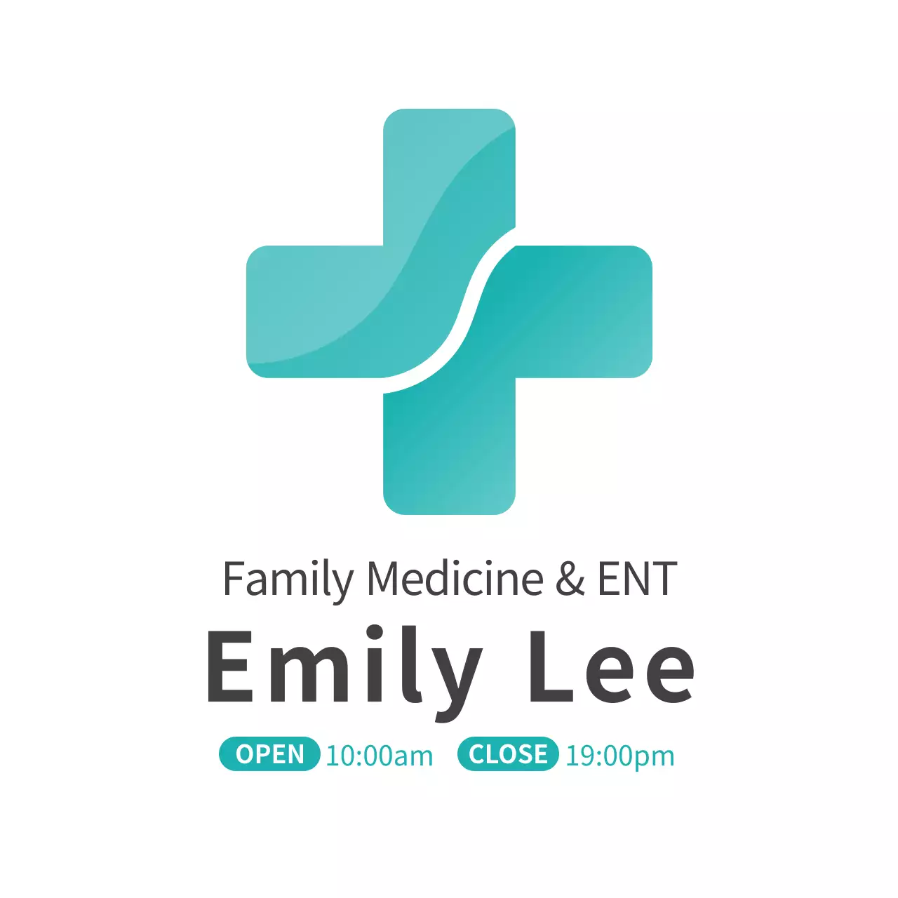 Papan nama logo obat keluarga bergaya sederhana dalam warna mint dan hitam