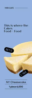Promote a simple cheesecake menu with a light blue background