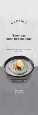 Mempromosikan menu Korea berupa sup mie buncis dengan latar belakang abu-abu