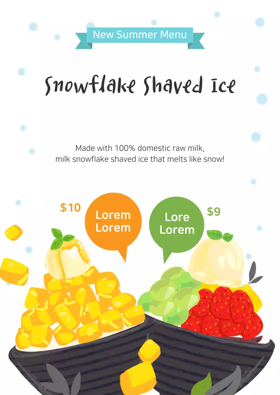 Snowflake shaved ice with a basic shaved ice illustration
