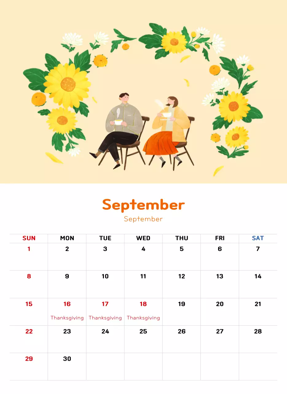 Kalender Tahun Baru dengan nuansa ilustrasi yang hangat