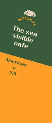 Um bonito logotipo verde e laranja de um café, guia de menu e promoção.