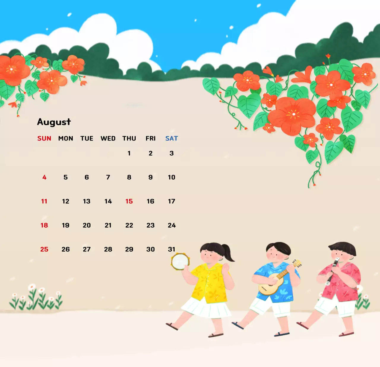 Lịch năm mới với hình ảnh minh họa ấm áp