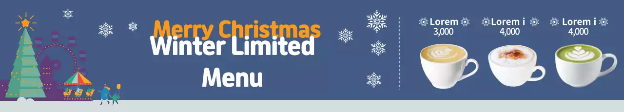 Blue illustration photo Christmas cafe seasonal menu advertisement