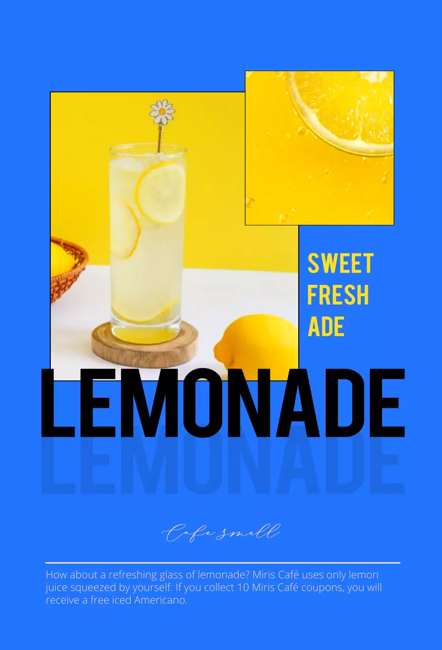 Realce o texto a azul e preto para promover um conceito moderno de bebida de café