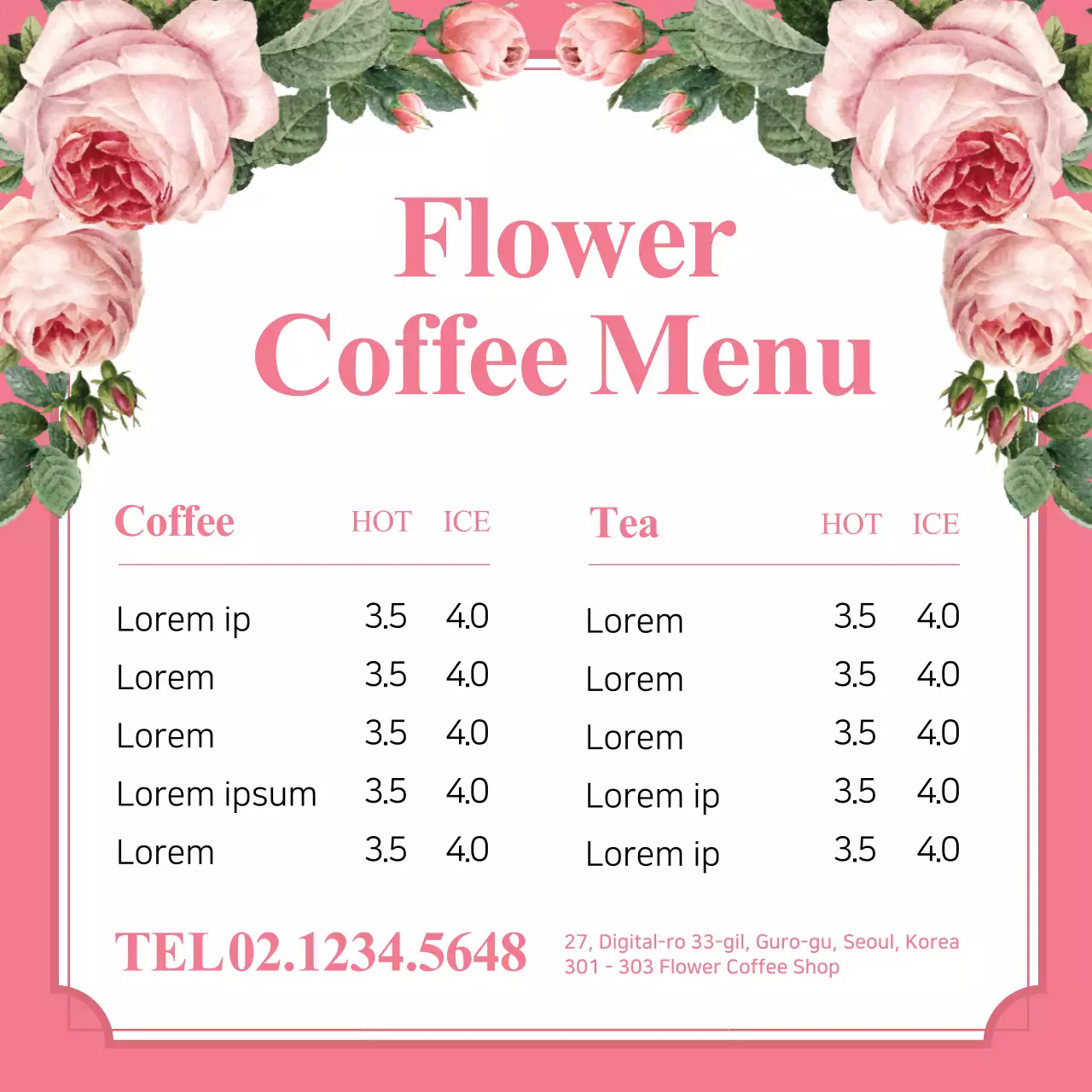 Pink Floral Coffee Menu Banner