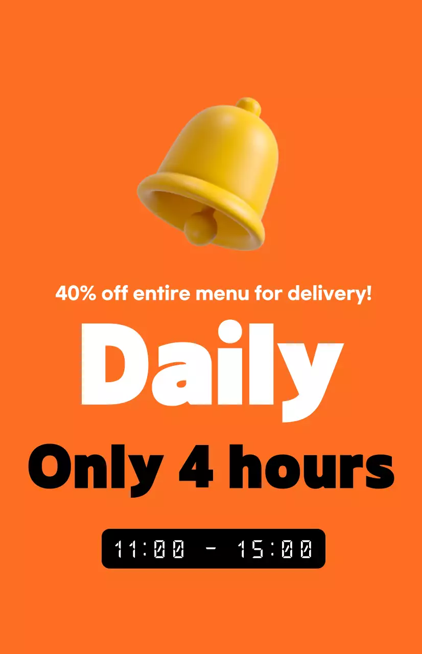 A high-impact time-sale promotion with an alarm clock image on an orange background