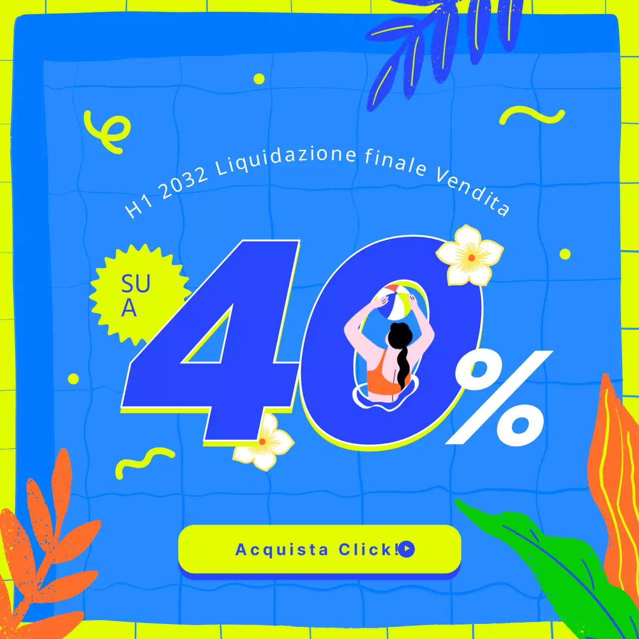 Blue-lime colorato tropicale semplice concetto di illustrazione promozione dello shopping di fine anno