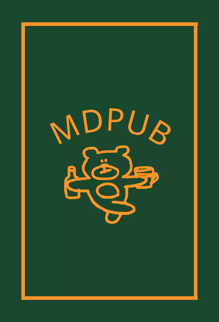 Bunting pub berwarna hijau dengan pinggiran kuning yang menampilkan boneka beruang yang memegang sebotol minuman keras