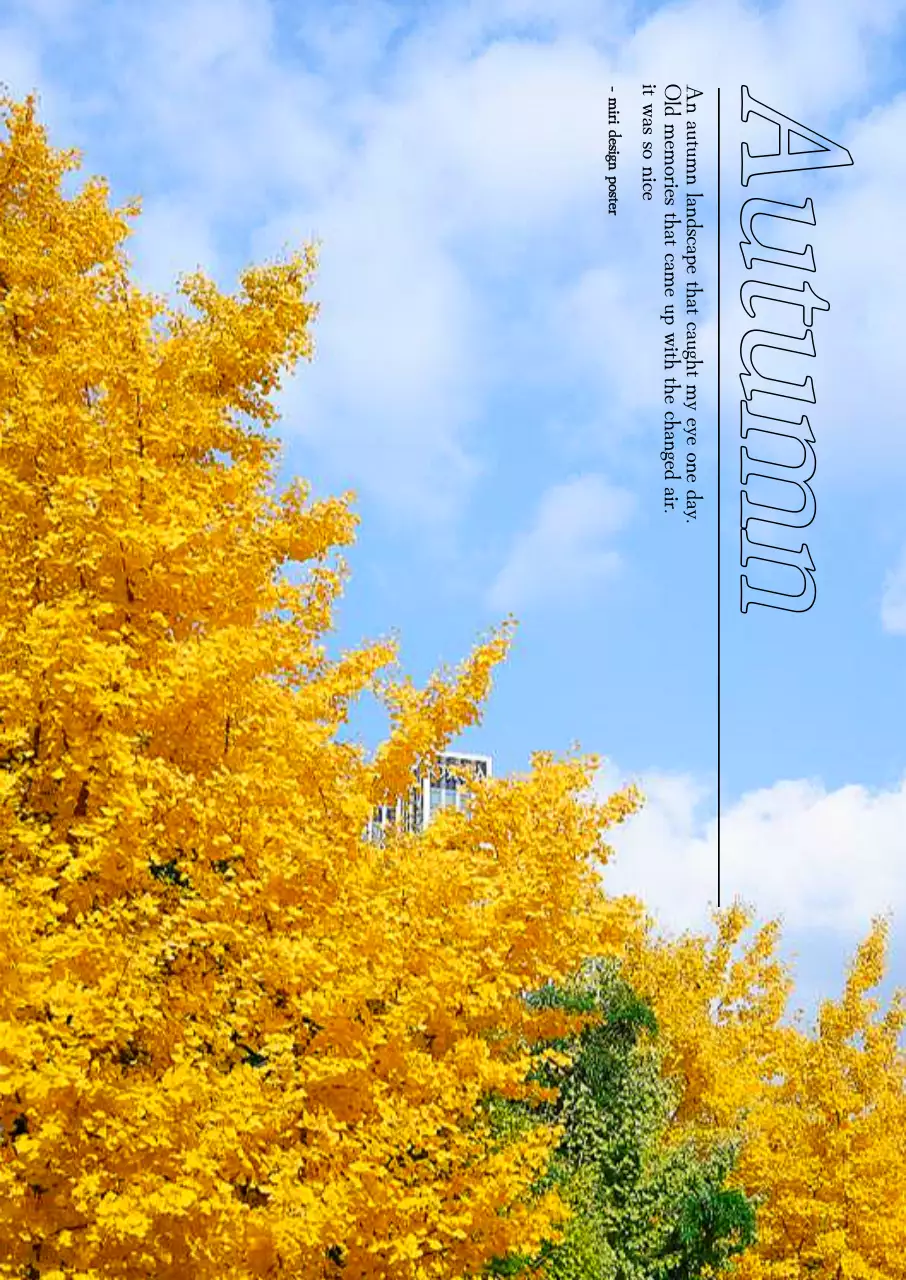 Nội thất với cây bạch quả màu vàng và bầu trời