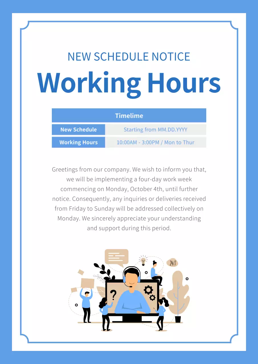 Blue Modern Working Notice