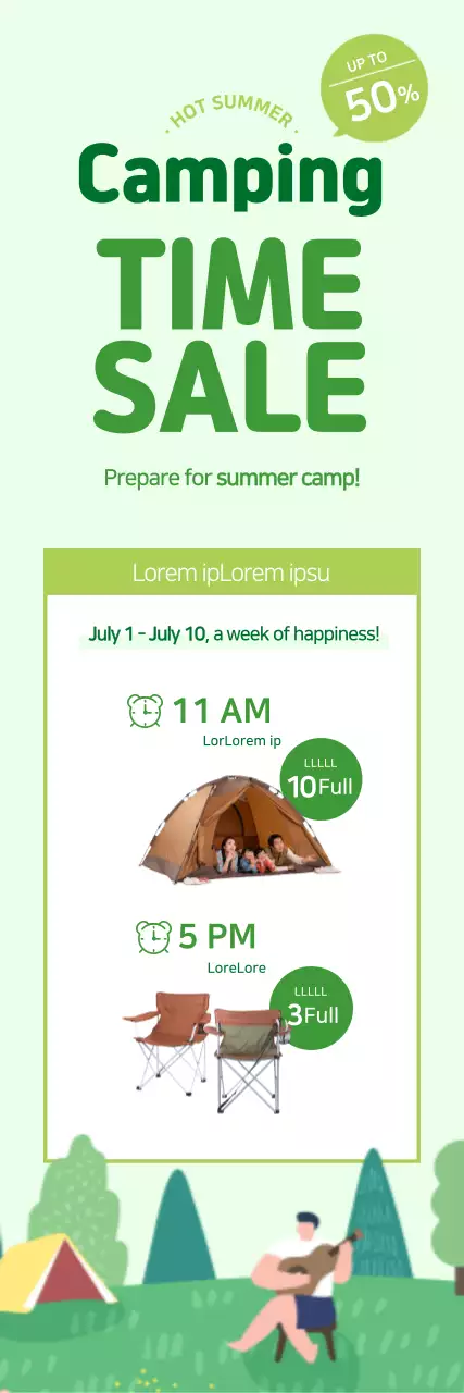 A camping sale banner in chartreuse