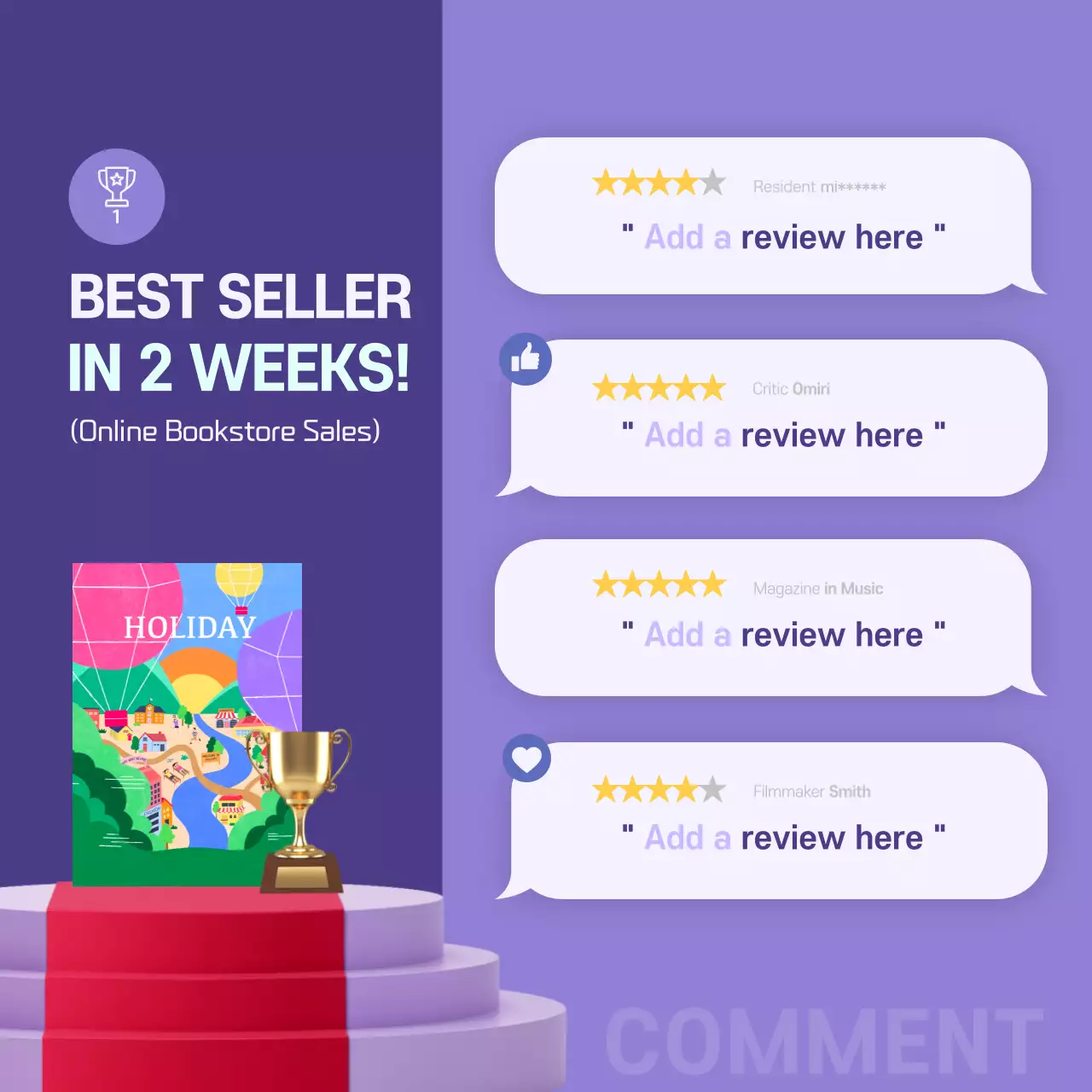 Booktalk concert card in blue and purpleNews design