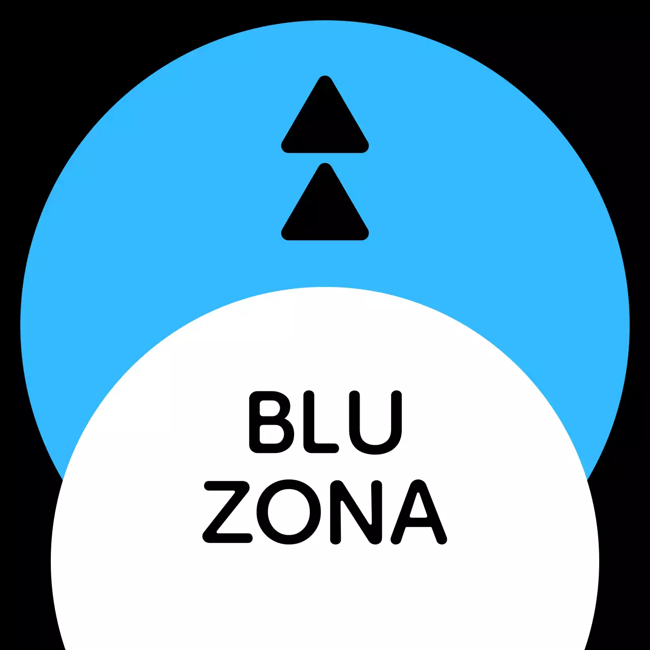 Una semplice guida di zona con testo di localizzazione verde blu viola e geometria triangolare quadrata.