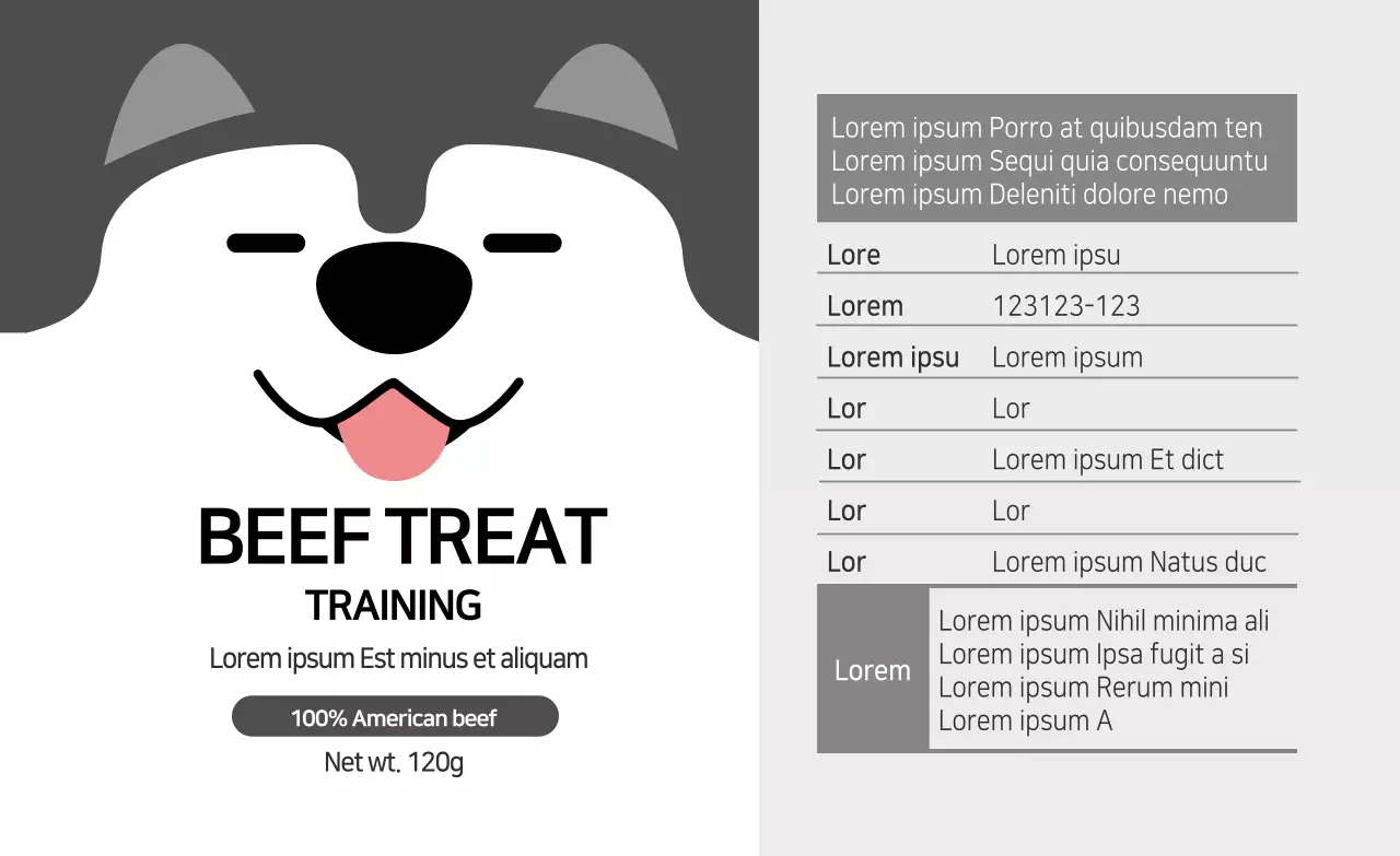 Gray illustration cute pet food treats detail label