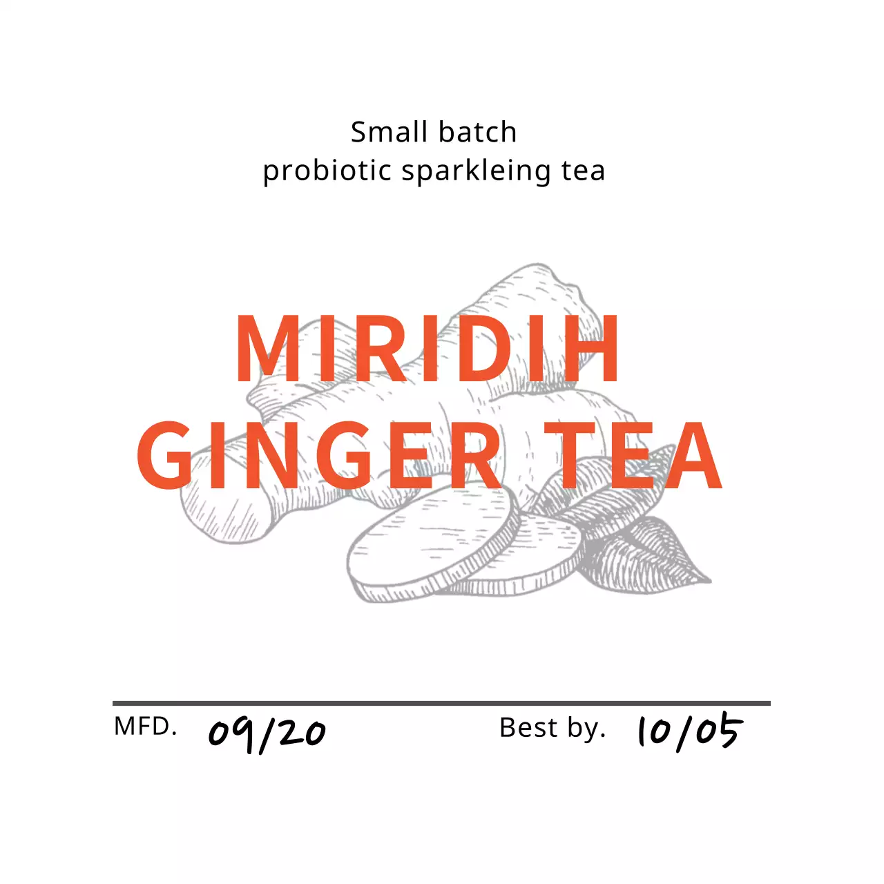 Ilustrasi merah muda dengan label teh jahe kafe yang rapi