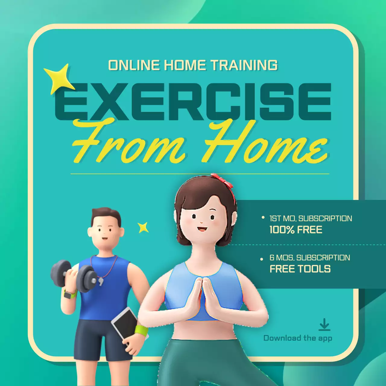 Promote a cute, green and pink 3D contactless workout home platform application