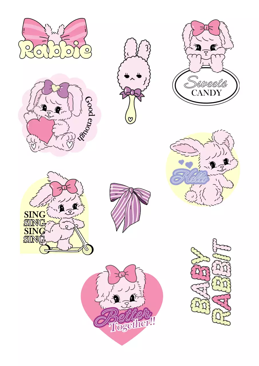 Stiker karakter kelinci yang lucu dengan ilustrasi karakter pastel