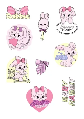 Stiker karakter kelinci yang lucu dengan ilustrasi karakter pastel