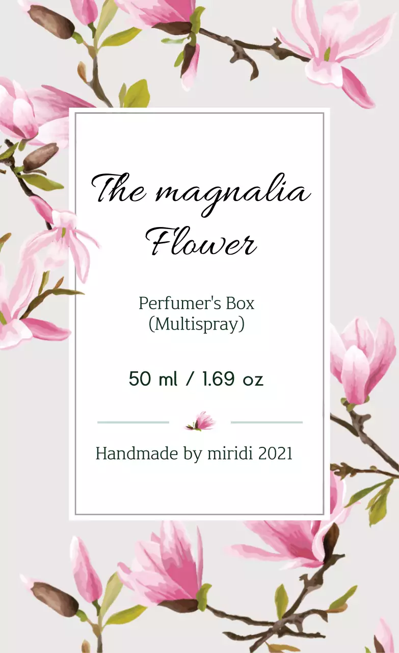 Label parfum vintage dengan ilustrasi abu-abu