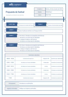 Un planificador de festivales con marco azul