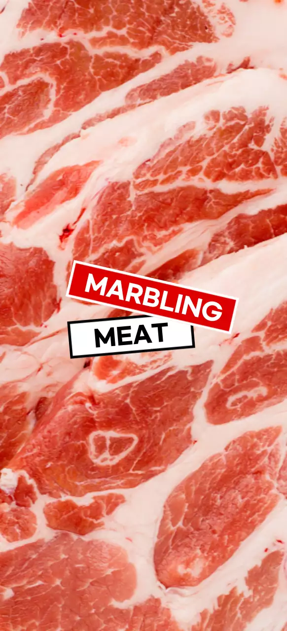 Marbling raw meat with red and white labels