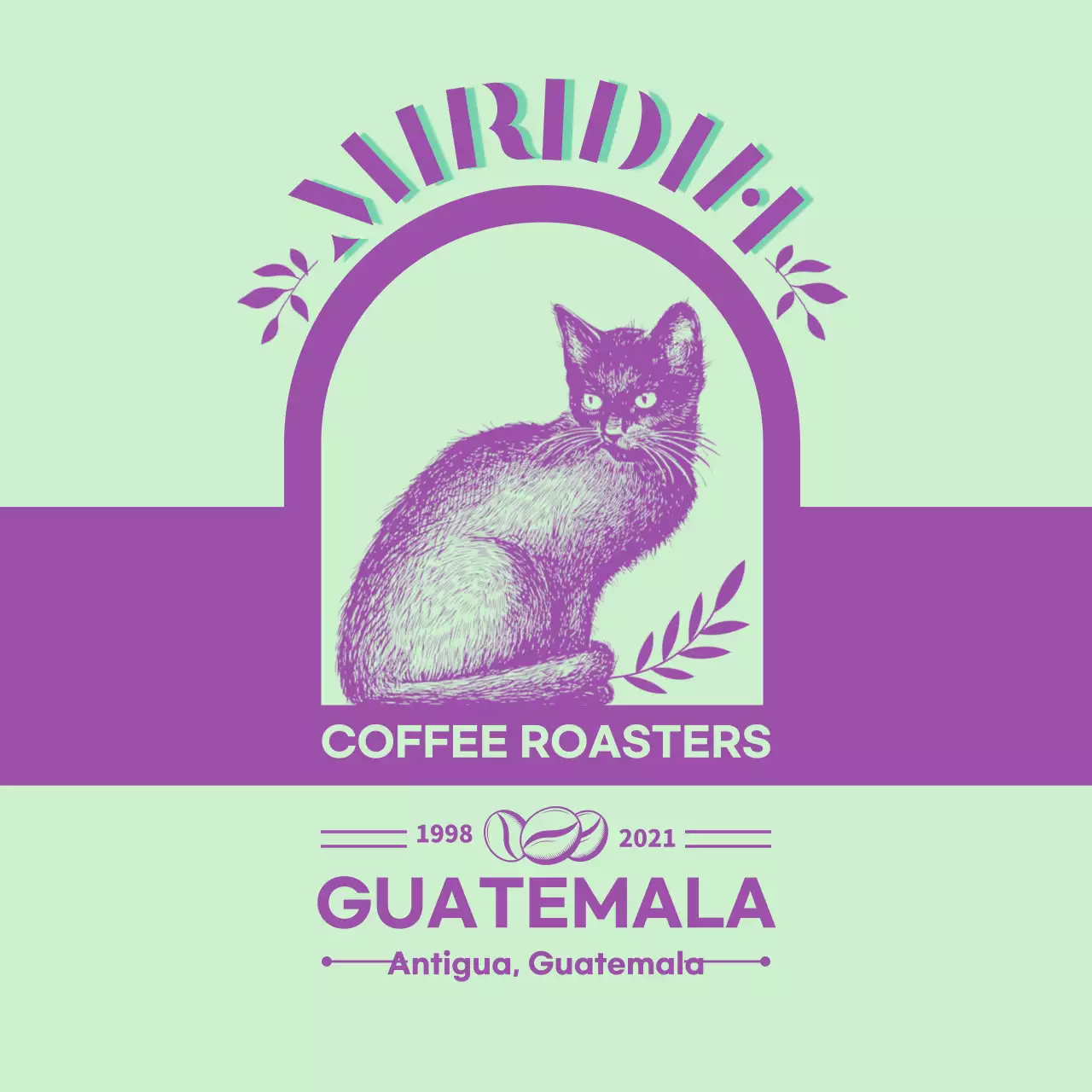 Panduan untuk merek dan biji kopi dengan desain tipografi berwarna merah muda dan ungu3