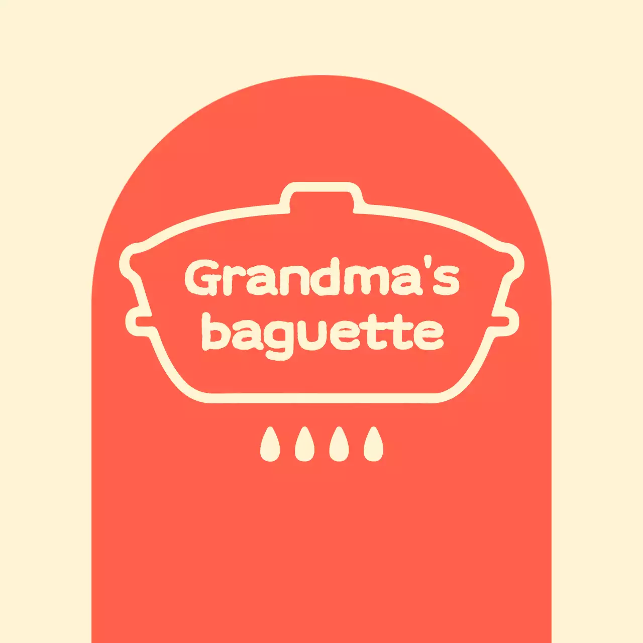 Grandma's baguette shop balsa with an arched red shape on an ivory background