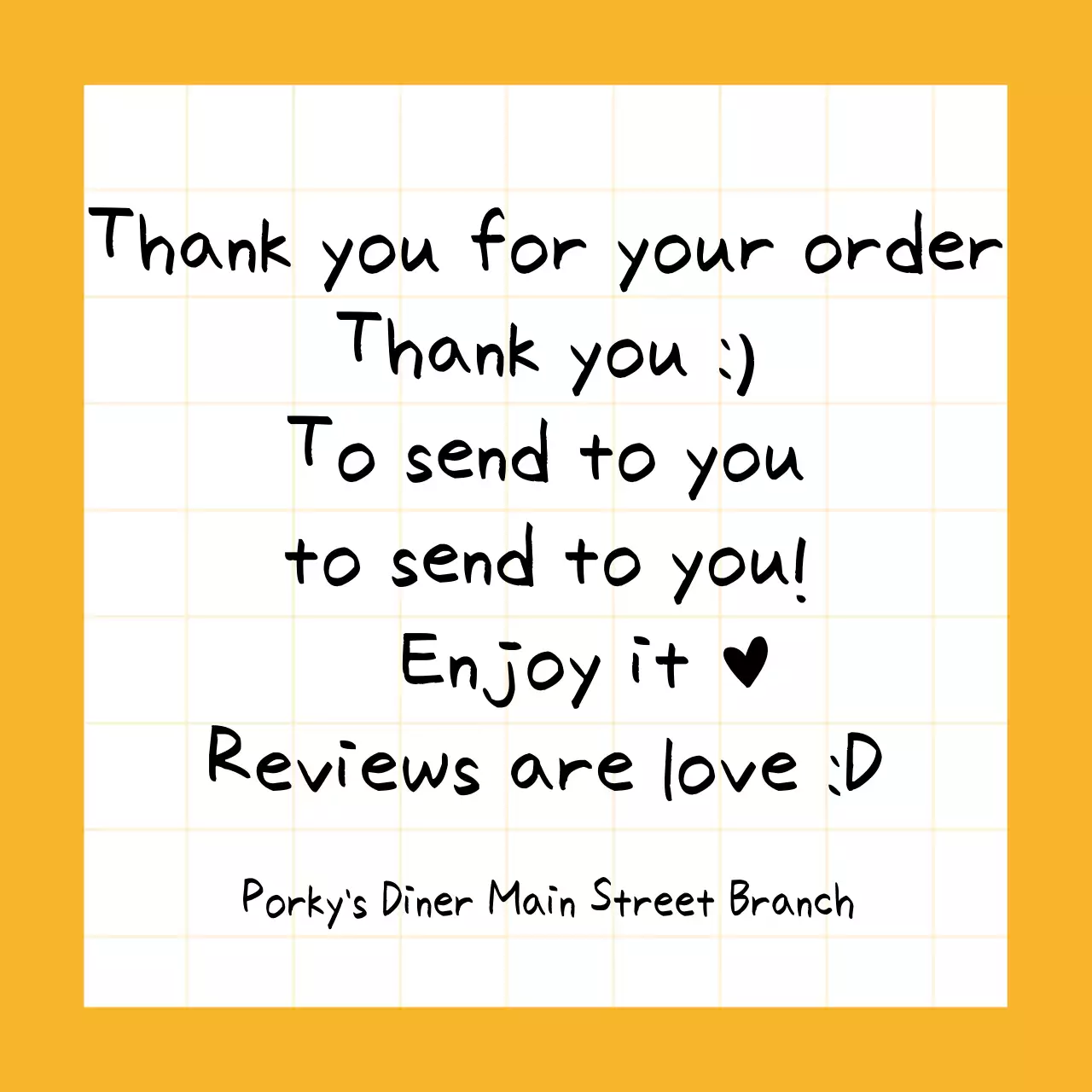 Oranye Untuk toko konsep dengan huruf tulisan tangan dalam kisi-kisi yang rapi.