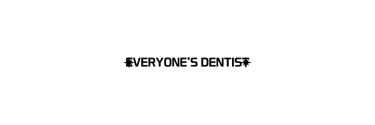 Dental promotion with a black, tooth-like symbol logo