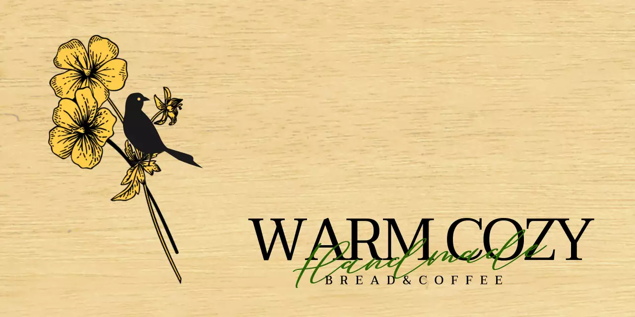 Emotional bakery cafe design with black and yellow flower and bird illustrations