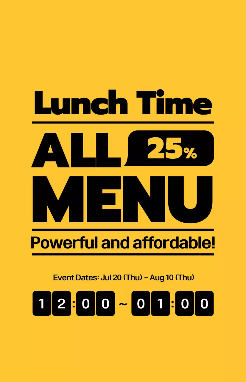 Promote lunch deals with contrasting black text on a yellow background