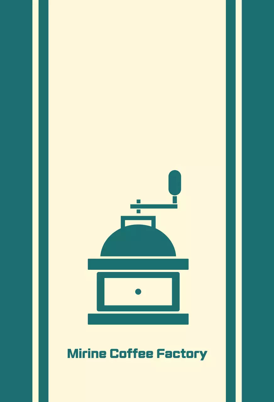 Coffee cafe balsa with a turquoise line depicting a coffee grinder