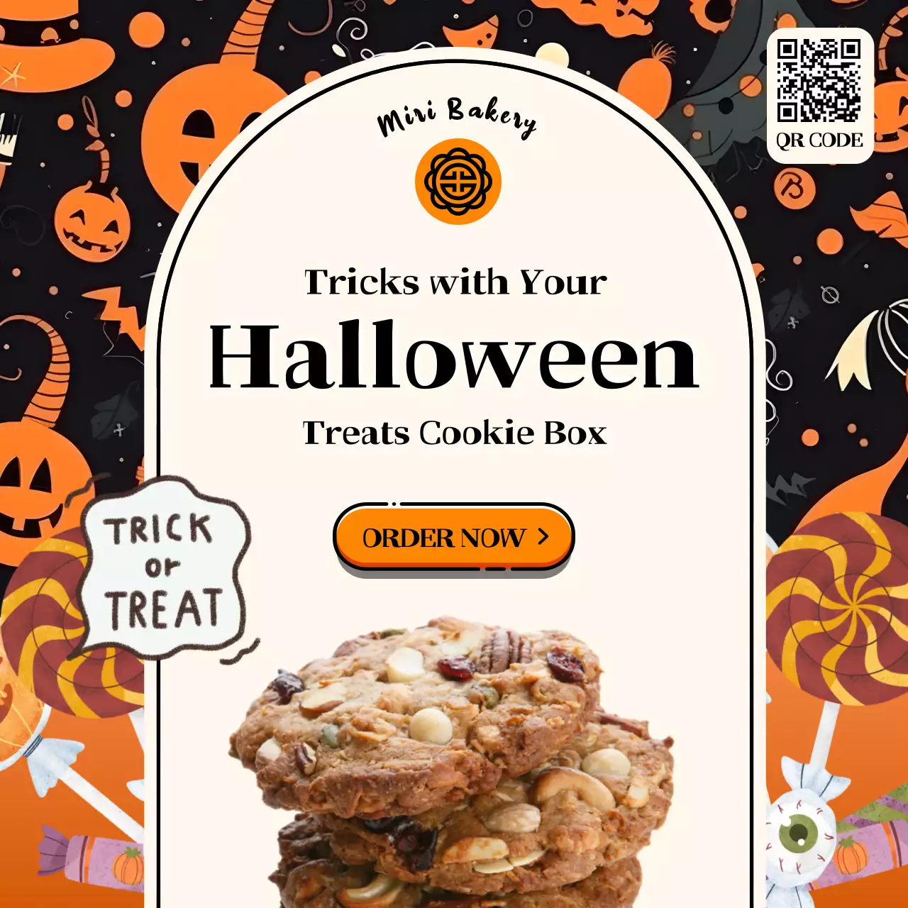 검정과 주황색의 키치한 할로윈 쿠키 홍보