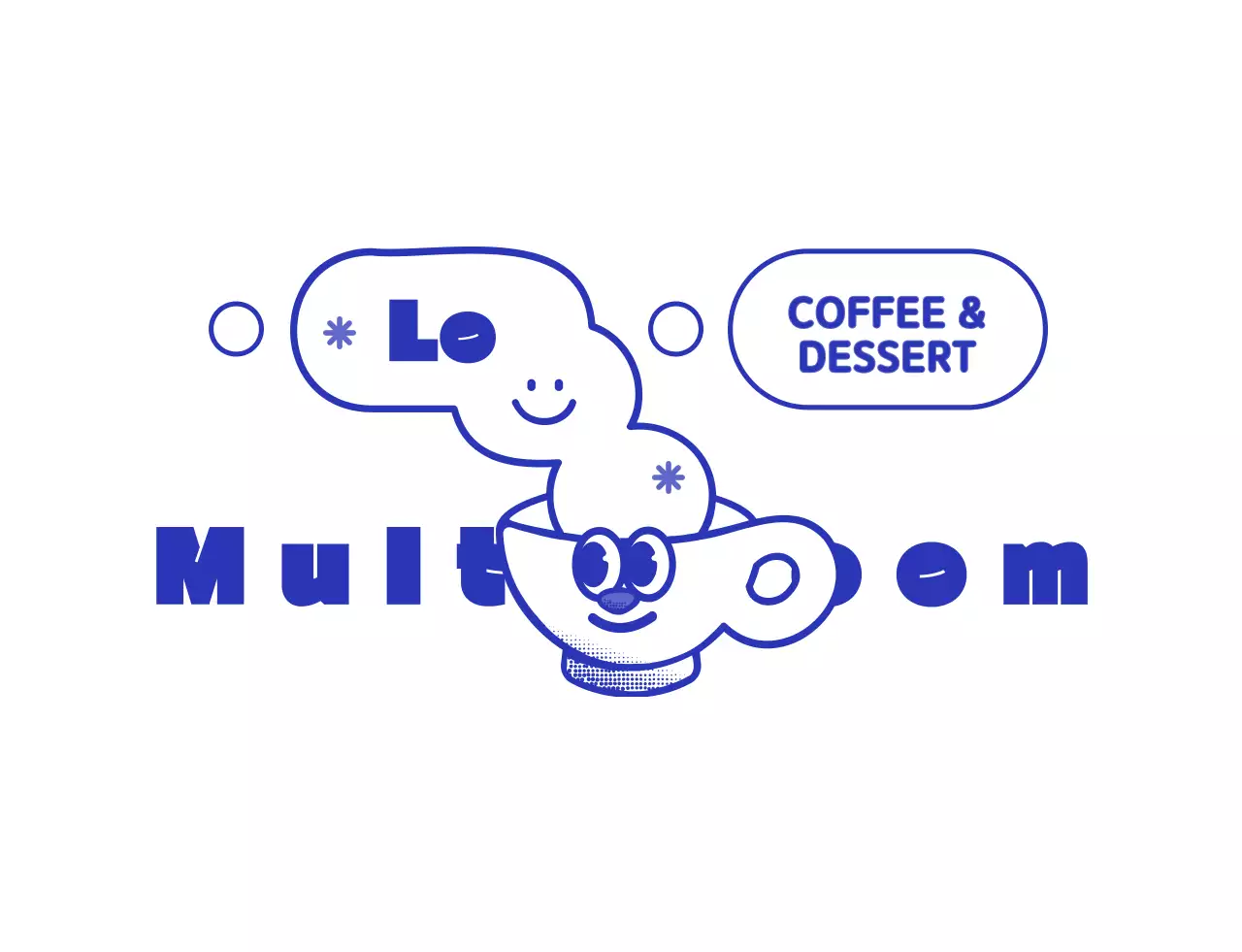 Navy blue and white cute cup character coffee shop logo style