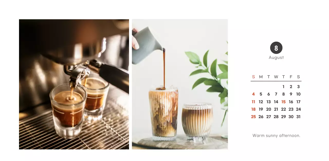 Simple, modern style cafe calendar