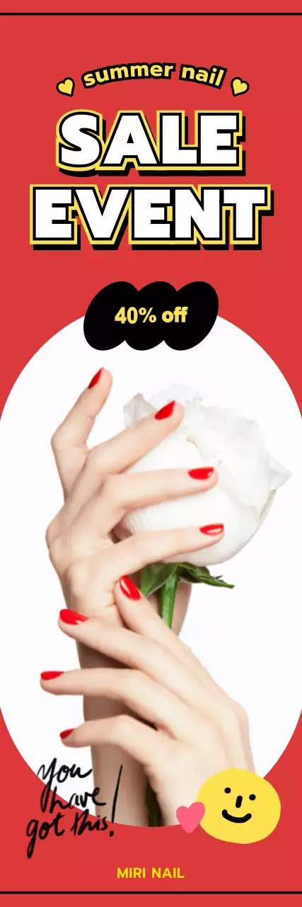 Nail art de mão sobre fundo vermelho