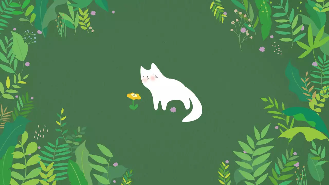 Green Minimal Cat Illustration Wallpaper