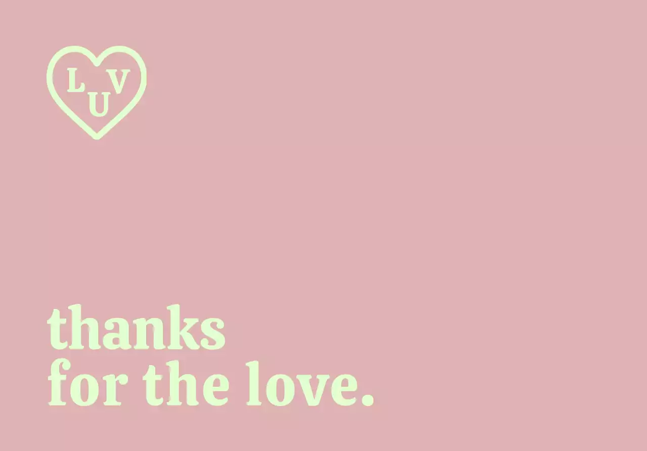 A simple, branded thank you envelope with text and a heart-shaped illustration.